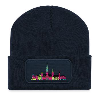 Copenhagen City Skyline Mermaid Art - Recycled Patch Beanie - french navy - Front