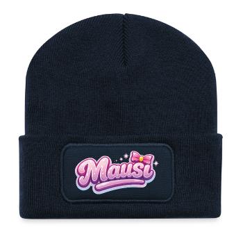Mäusi Pink Logo mit Schleife - Recycelte Patch Beanie - French Navy - Vorne