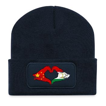 China Tajikistan Flag Hands Heart Shape - Recycled Patch Beanie - french navy - Front