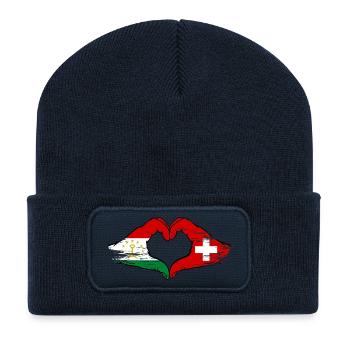 Cœur du drapeau suisse-tadjik utilisé - Beanie recyclé à patch - bleu marine - Devant