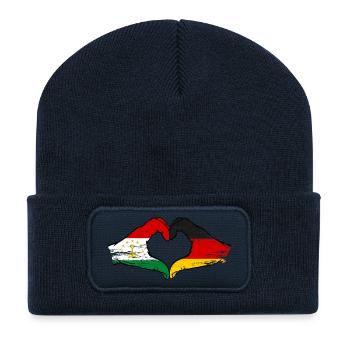 Tadschikistan Deutschland Flagge Hände Herzform - Recycelte Patch Beanie - French Navy - Vorne