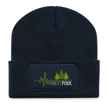 Forest Folk Logo mit Herzschlag - Recycelte Patch Beanie - French Navy - Vorne