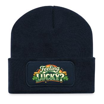 Feeling Lucky Shamrock Logo - Recycelte Patch Beanie - French Navy - Vorne