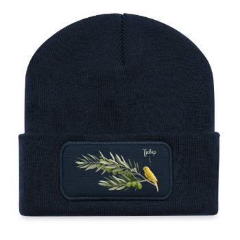 Vogel im Olivenzweig - Recycelte Patch Beanie - French Navy - Vorne