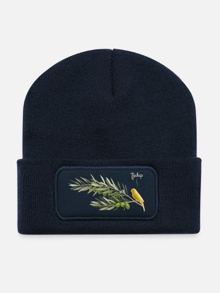 Vogel im Olivenzweig - Recycelte Patch Beanie - French Navy
