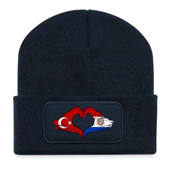 Türkei_Paraguay_Flagge_Hände_Herzform_used - Recycelte Patch Beanie - French Navy - Vorne