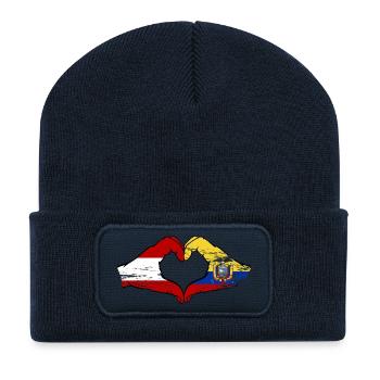 Cœur du drapeau Autrichien-Équateur utilisé - Beanie recyclé à patch - bleu marine - Devant