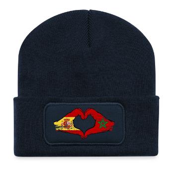 Mains utilisées pour le drapeau du drapeau de l’Espagne et du Maroc - Beanie recyclé à patch - bleu marine - Devant