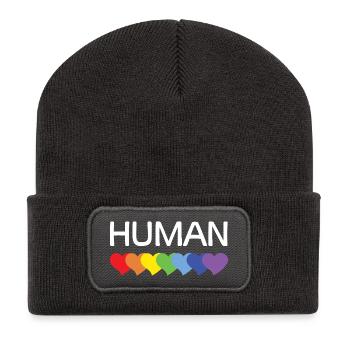 Mois de la fierté LGBTQ - Nous sommes tous humains - Beanie recyclé à patch - charbon - Devant
