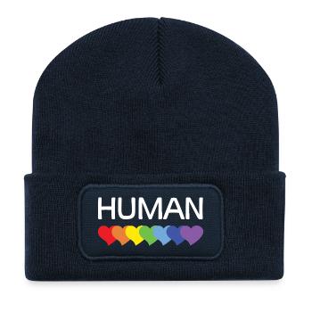 Mois de la fierté LGBTQ - Nous sommes tous humains - Beanie recyclé à patch - bleu marine - Devant