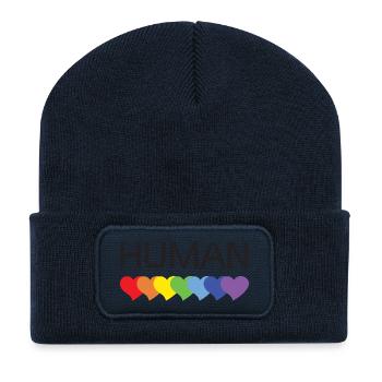Mois de la fierté LGBTQ - Nous sommes tous humains - Beanie recyclé à patch - bleu marine - Devant