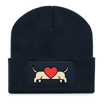 Dackel Herz Liebe Hundemama - Recycelte Patch Beanie - French Navy - Vorne