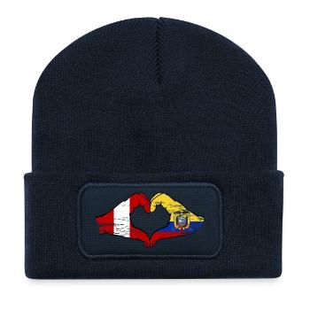 Drapeaux du Pérou et de l’Équateur Utilisation du cœur - Beanie recyclé à patch - bleu marine - Devant