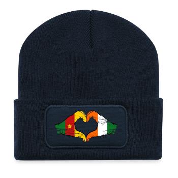 Kamerun Elfenbeinküste Flagge Herz used - Recycelte Patch Beanie - French Navy - Vorne