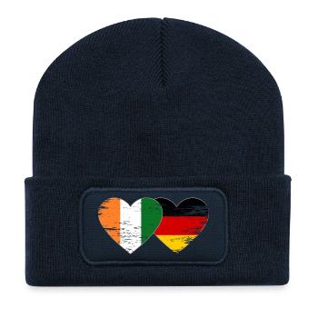 Elfenbeinkueste_Deutschland_Flagge_Herz_used - Beanie recyclé à patch - bleu marine - Devant