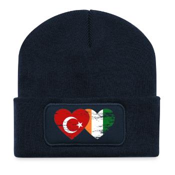 Cœur du drapeau de la Côte d’Ivoire de Turquie utilisé - Beanie recyclé à patch - bleu marine - Devant