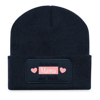 Muttertags Geschenk Mutter Muttertag Geschenkidee - Recycelte Patch Beanie - French Navy - Vorne