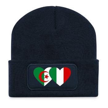 Algeria Italy Flag Heart Used - Recycled Patch Beanie - french navy - Front