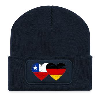 Chile Deutschland Flagge Herz - Recycelte Patch Beanie - French Navy - Vorne