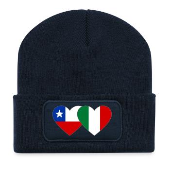Chile Italien Flagge Herz - Recycelte Patch Beanie - French Navy - Vorne