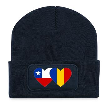 Chile_Rumänien_Flagge_Herz - Recycelte Patch Beanie - French Navy - Vorne