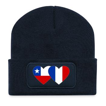 Chile Frankreich Flagge Herz - Recycelte Patch Beanie - French Navy - Vorne