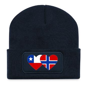 Chile Norwegen Flagge Herz - Recycelte Patch Beanie - French Navy - Vorne