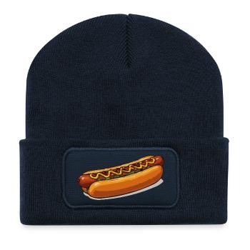 Illustration de hot-dog bien croustillante - Beanie recyclé à patch - bleu marine - Devant