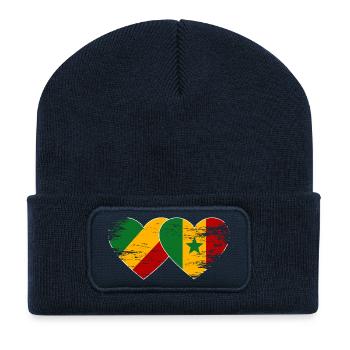 Drapeau Congo-Sénégal utilisé - Beanie recyclé à patch - bleu marine - Devant