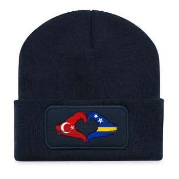 Türkei Curacao Flagge Hände Herzform used - Recycelte Patch Beanie - French Navy - Vorne