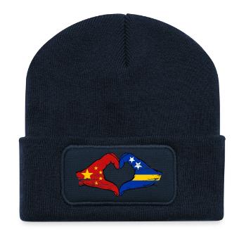 Mains du drapeau de Chine de Curaçao en forme de cœur utilisées - Beanie recyclé à patch - bleu marine - Devant