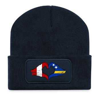 Mains du drapeau du Pérou de Curaçao en forme de cœur utilisées - Beanie recyclé à patch - bleu marine - Devant