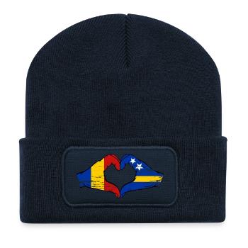 Mains du drapeau de Curaçao de la Roumanie en forme de cœur utilisées - Beanie recyclé à patch - bleu marine - Devant