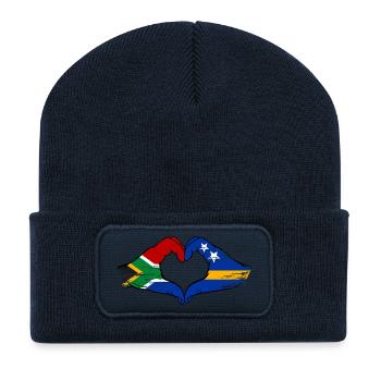 Mains du drapeau de Curaçao d’Afrique du Sud utilisées - Beanie recyclé à patch - bleu marine - Devant