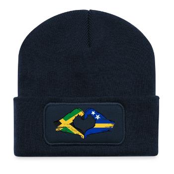 Jamaika Curacao Flagge Hände Herzform used - Recycelte Patch Beanie - French Navy - Vorne
