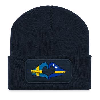 Sweden Curacao Flag Hands Heart Shape - Recycled Patch Beanie - french navy - Front