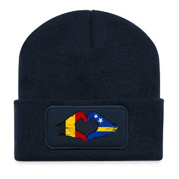 Belgium Curacao Flag Hands Heart Shape Used - Recycled Patch Beanie - french navy - Front