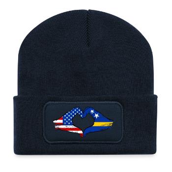 USA Curacao flag hands heart shape used - Recycled Patch Beanie - french navy - Front