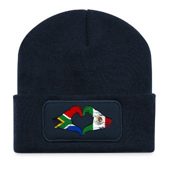 Afrique du Sud Drapeau du Mexique Mains Forme de cœur utilisée - Beanie recyclé à patch - bleu marine - Devant