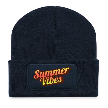Retro Summer Vibes Typography Graphic - Recycled Patch Beanie - french navy - Front
