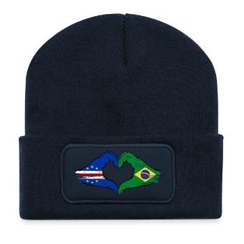 Drapeau du Cap-Vert Brésil mains en forme de cœur utilisées - Beanie recyclé à patch - bleu marine - Devant
