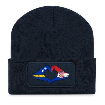 Curacao Croatia flag hands heart shape used - Recycled Patch Beanie - french navy - Front