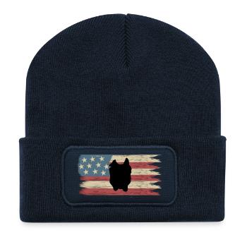 Silhouette Bulldogge auf amerikanischer Flagge  - Recycelte Patch Beanie - French Navy - Vorne