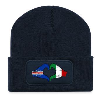 Mains du drapeau italien du Cap-Vert en forme de cœur utilisées - Beanie recyclé à patch - bleu marine - Devant