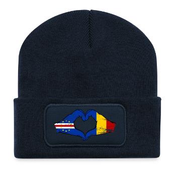 Drapeau du Cap-Vert Roumanie en forme de cœur utilisé - Beanie recyclé à patch - bleu marine - Devant