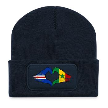 Mains du drapeau du Sénégal du Cap-Vert en forme de cœur utilisées - Beanie recyclé à patch - bleu marine - Devant