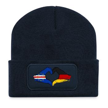 Mains du drapeau allemand du Cap-Vert en forme de cœur utilisées - Beanie recyclé à patch - bleu marine - Devant