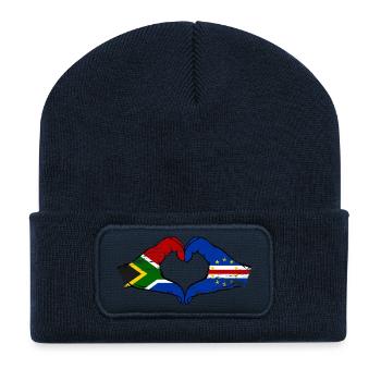 Drapeau du Cap-Vert Afrique du Sud, mains en forme de cœur utilisées - Beanie recyclé à patch - bleu marine - Devant