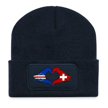 Kap Verde Schweiz Flagge Hände Herzform used - Recycelte Patch Beanie - French Navy - Vorne