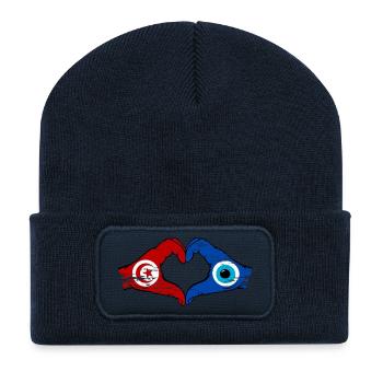 Tunisia Nazar Flag Hands Heart Shape Used - Recycled Patch Beanie - french navy - Front